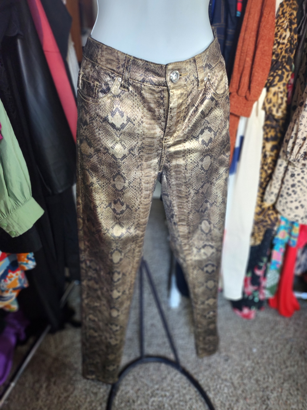 Metallic Snake-Print Women’s Jeans - Gold